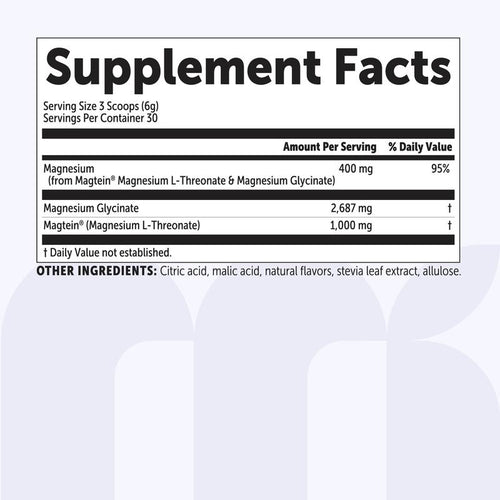 Micro Ingredients Mag Duo Magnesium L-Threonate (Magtein) with Glycinate Powder- Lemonade Flavors - No Sugar, No Fillers, Non-GMO, No Gluten (30 Servings
